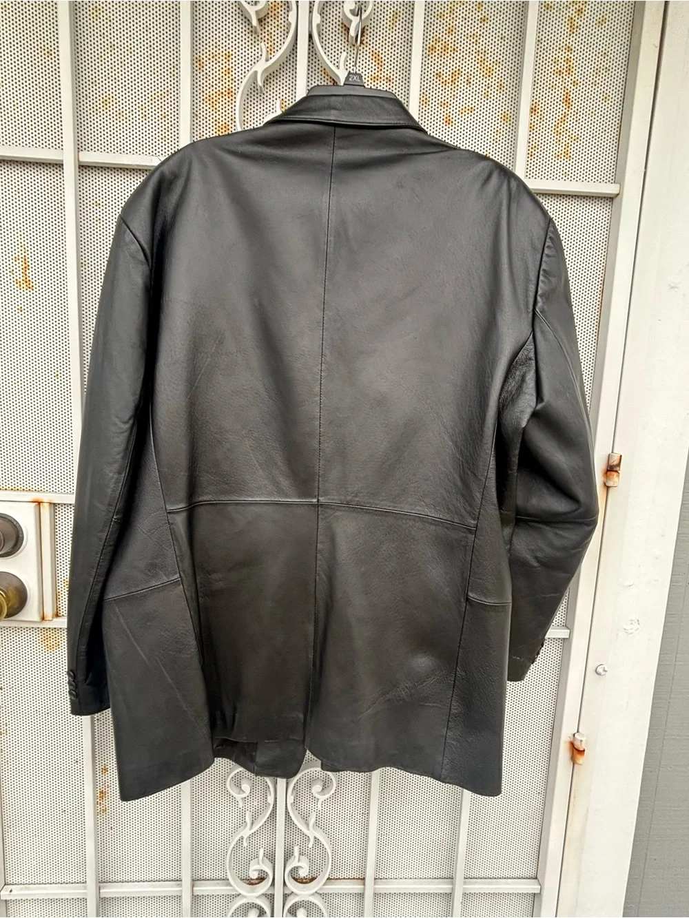 J. Ferrar Black Genuine Leather Blazer Jacket Mens XL Lined 3-Button Classic
